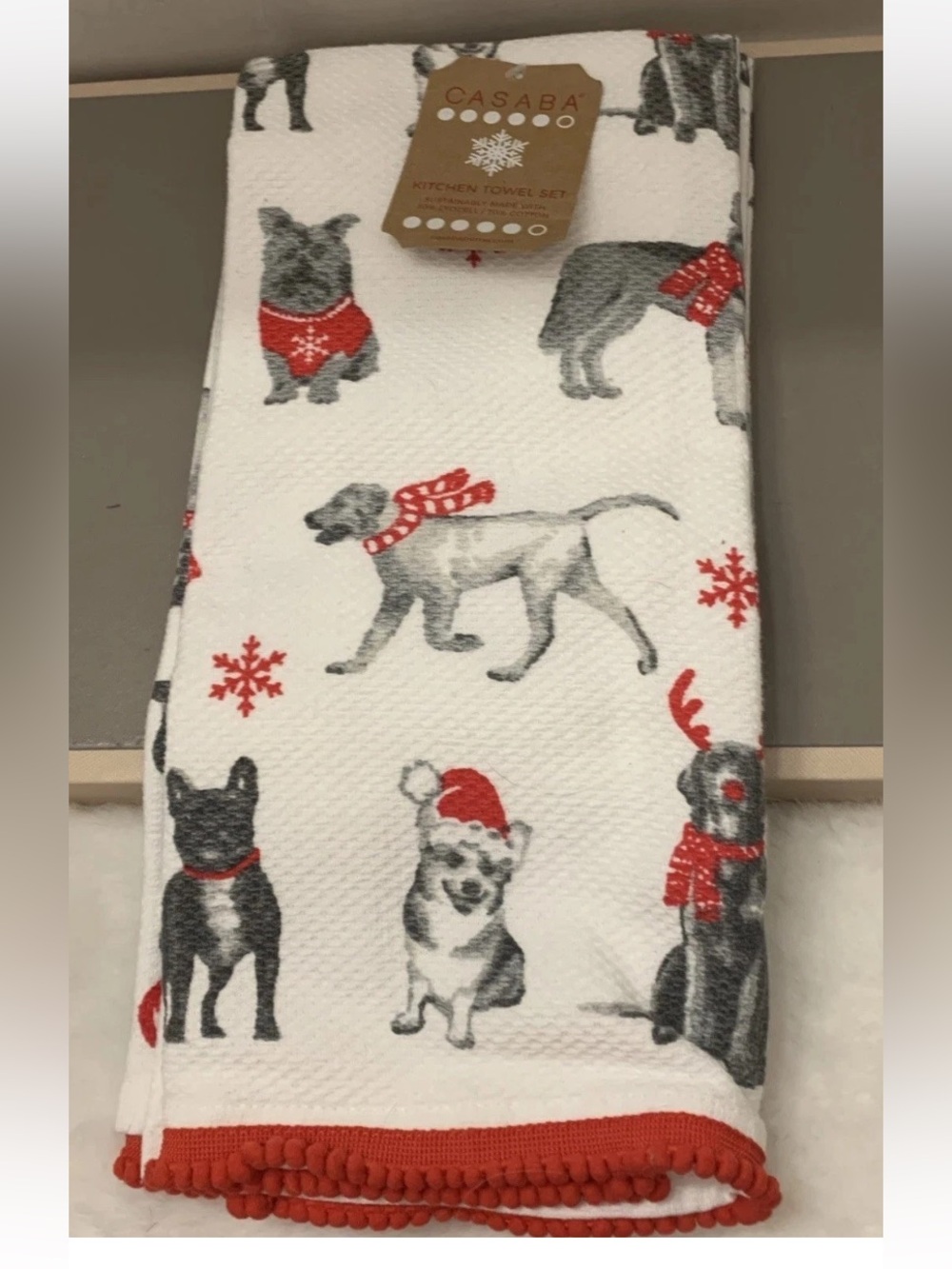 🎄🧑‍🎄 CASABA Christmas Dog Kitchen Towel Set Holiday Puppies Snowflakes NWT